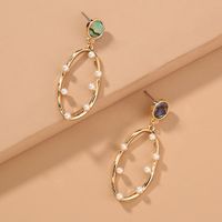 Simple Pearl Natural Abalone Shell Oval Hollow Earrings main image 1