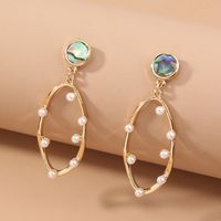 Simple Pearl Natural Abalone Shell Oval Hollow Earrings main image 5