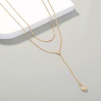 New Simple Water Drop Zircon Long Pendent Double Layer Necklace main image 1