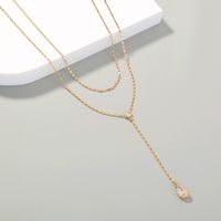 Nouveau Collier Simple Double Couche Pendante En Zircon Avec Goutte D&#39;eau main image 2