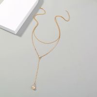 New Simple Water Drop Zircon Long Pendent Double Layer Necklace main image 4