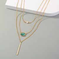 Simple Diamond-shaped Natural Turquoise Pendant Multi-layer Necklace main image 4