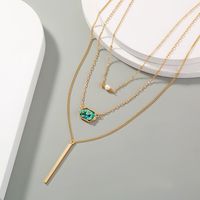 Simple Diamond-shaped Natural Turquoise Pendant Multi-layer Necklace main image 5