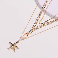 Fashion Metal Starfish Pendant Shell Multilayer Alloy Necklace main image 1
