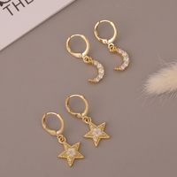 Fashion Copper Micro-inlaid Moon Star Earrings main image 1