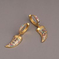 Fashion Colored Diamonds Horn Copper Earrings main image 3