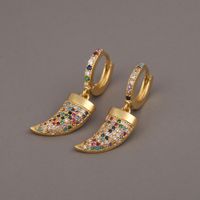 Fashion Colored Diamonds Horn Copper Earrings main image 4