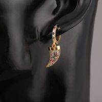 Fashion Colored Diamonds Horn Copper Earrings main image 6