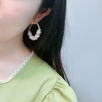 Retro Diamond-studded Pearl Large Hoop Earrings Wholesale main image 6