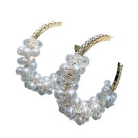 Retro Diamond-studded Pearl Large Hoop Earrings Wholesale main image 3