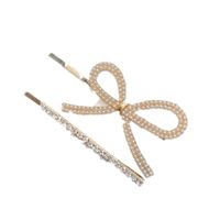 Korean Style Bowknot Flower Diamond Pearl One Word Clip Pair Set main image 3