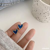 Simple Style Blue Heart Shape 925 Silver  Earrings sku image 1