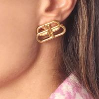 Retro Metal Texture Brass Letter B Earrings sku image 1