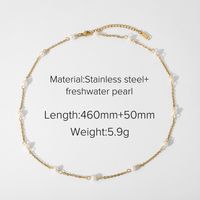 New 18k Gold-plated Stainless Steel Pearl Chain Necklace sku image 1