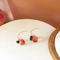 Cute Pink Peach Fruit Earrings Wholesale sku image 1