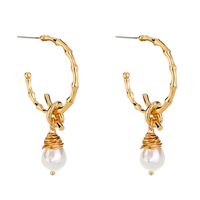 Fashion C-shaped Bamboo Knotted Hand-wound Pearl Earrings sku image 1