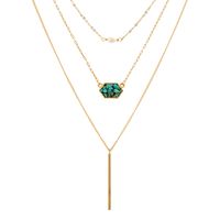 Simple Diamond-shaped Natural Turquoise Pendant Multi-layer Necklace sku image 1