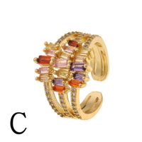 Retro Geometric Color Zircon Copper Open Ring sku image 3