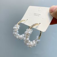 Retro Diamond-studded Pearl Large Hoop Earrings Wholesale sku image 3