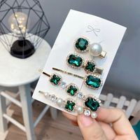 Retro Style Geometric Rhinestone One-word Hair Clip 5-piece Set sku image 1