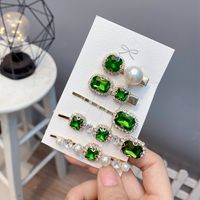 Retro Style Geometric Rhinestone One-word Hair Clip 5-piece Set sku image 3