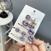 Retro Style Geometric Rhinestone One-word Hair Clip 5-piece Set sku image 4