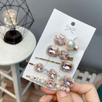 Retro Style Geometric Rhinestone One-word Hair Clip 5-piece Set sku image 5