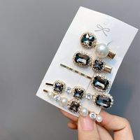 Retro Style Geometric Rhinestone One-word Hair Clip 5-piece Set sku image 6