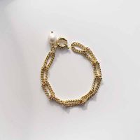 Baroque Fashion Pearl Pendant Twist Knotted Chain Copper Bracelet sku image 1