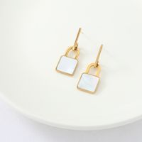 Simple Square Shell Pendant Lock-shaped Stainless Steel Earrings sku image 1
