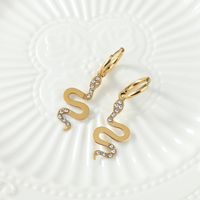 Simple Irregular Golden Snake-shaped Diamond Stainless Steel Earring sku image 2