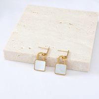 Simple Square Shell Pendant Lock-shaped Stainless Steel Earrings main image 1