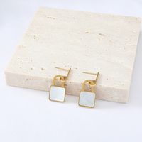 Simple Square Shell Pendant Lock-shaped Stainless Steel Earrings main image 2