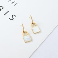 Simple Square Shell Pendant Lock-shaped Stainless Steel Earrings main image 3