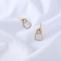 Simple Square Shell Pendant Lock-shaped Stainless Steel Earrings main image 4