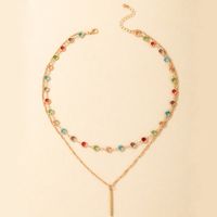 Nihaojewelry Fashion Contrast Color Rhinestone Pendant Double Layer Necklace Wholesale Jewelry main image 5
