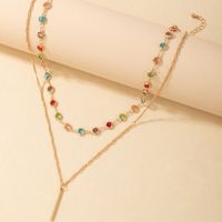 Nihaojewelry Fashion Contrast Color Rhinestone Pendant Double Layer Necklace Wholesale Jewelry sku image 1