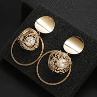 Korean Geometric Hollow Thread Ball Pearl Pendant Earrings main image 1