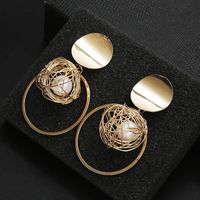 Korean Geometric Hollow Thread Ball Pearl Pendant Earrings main image 2
