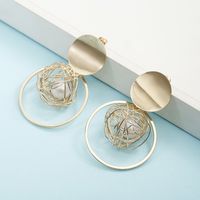Korean Geometric Hollow Thread Ball Pearl Pendant Earrings main image 3
