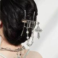 Fashion Chain Pearl Cross Metal Hairpin main image 3