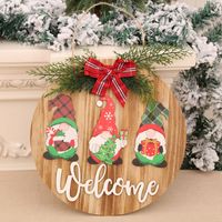 New Christmas Wooden Three-dimensional Door Hanging Wooden Garland Pendant Bow Welcome Pendant Faceless Dwarf main image 1