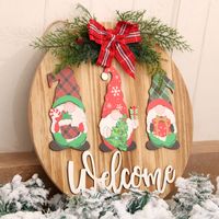 New Christmas Wooden Three-dimensional Door Hanging Wooden Garland Pendant Bow Welcome Pendant Faceless Dwarf main image 3