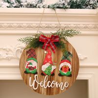 New Christmas Wooden Three-dimensional Door Hanging Wooden Garland Pendant Bow Welcome Pendant Faceless Dwarf main image 4