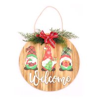 New Christmas Wooden Three-dimensional Door Hanging Wooden Garland Pendant Bow Welcome Pendant Faceless Dwarf main image 6