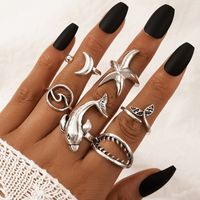 Nihaojewelry Jewelry Wholesale Silver Moon Fishtail Dolphin Teeth Starfish Ring Set main image 1