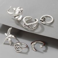 Nihaojewelry Jewelry Wholesale Silver Moon Fishtail Dolphin Teeth Starfish Ring Set main image 3