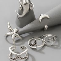 Nihaojewelry Jewelry Wholesale Silver Moon Fishtail Dolphin Teeth Starfish Ring Set main image 5