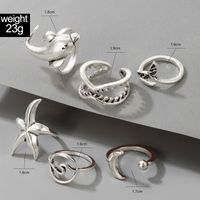 Nihaojewelry Jewelry Wholesale Silver Moon Fishtail Dolphin Teeth Starfish Ring Set main image 7