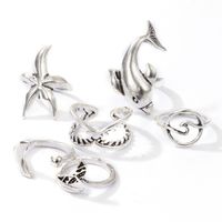 Nihaojewelry Jewelry Wholesale Silver Moon Fishtail Dolphin Teeth Starfish Ring Set main image 8